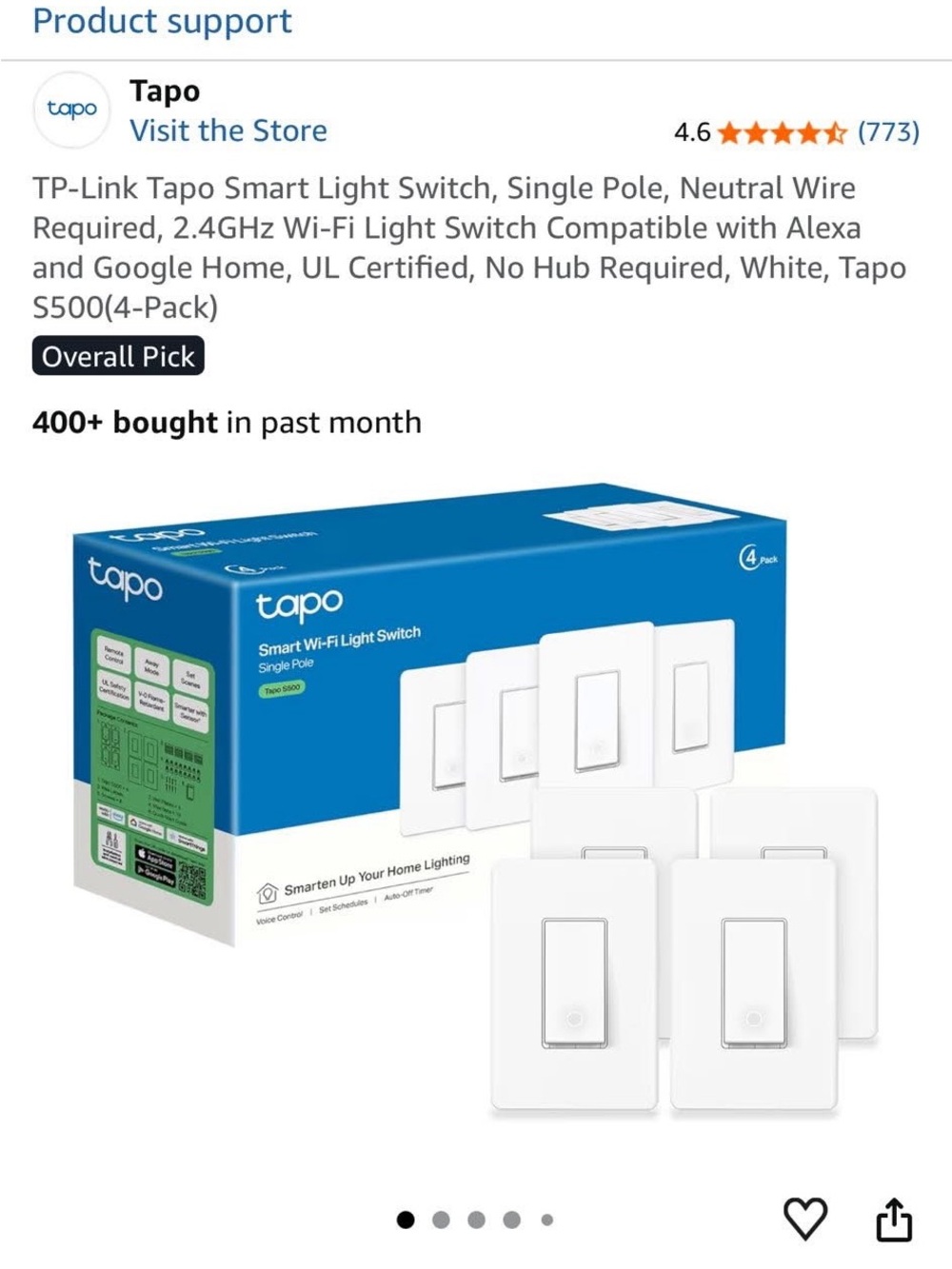 TP-Link Tapo White Smart Wi‑Fi Light Switch (4-Pack)